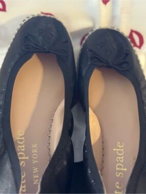 kate spade New York Black Leather Ballet Flats espadrille style size 9.5 EUC
